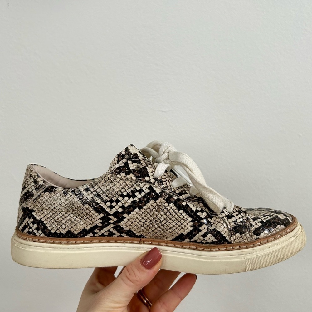 ZARA Snakeskin Leather Sneakers Tan/ Black/ Gray - Picture 2 of 5